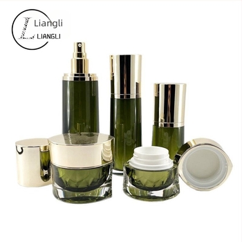 Kiváló minőségű zöld akril Eye Bottle, pumpás lotion-üveg, több méretű krémes üveg, kozmetikai üvegkészlet