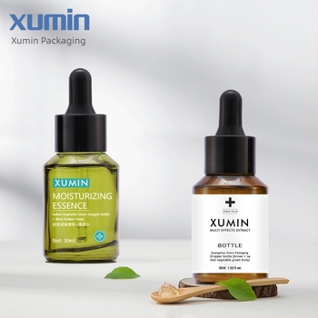 30 ml barna üveg kozmetikai esszenciához zöld ferde vállú cseppentővel