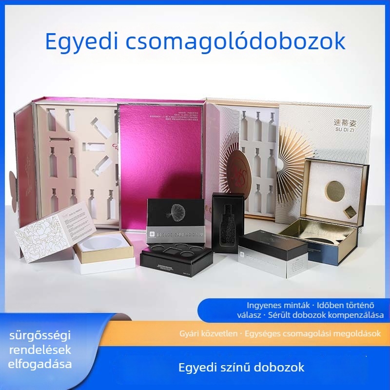 Személyre szabott színes dobozok luxus kozmetikumokhoz, készletek bőrápolási szérumokkal, ajándékdobozok születésnapra