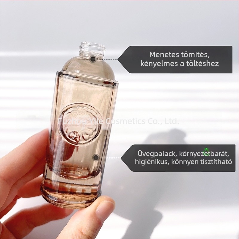 30 ml színes üvegből készült parfüm adagoló üveg csavaros kupakkal és permetezővel, üres kozmetikai üveg