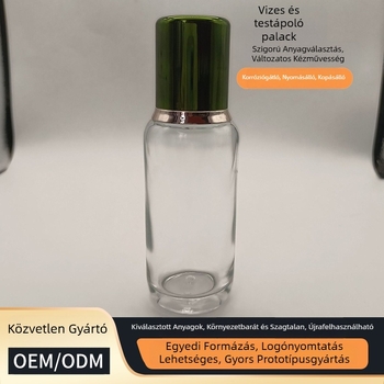 150 ml esszenciás üveg elektroplatinált zöld kupakkal, újratölthető, egyenes kör alakú forma
