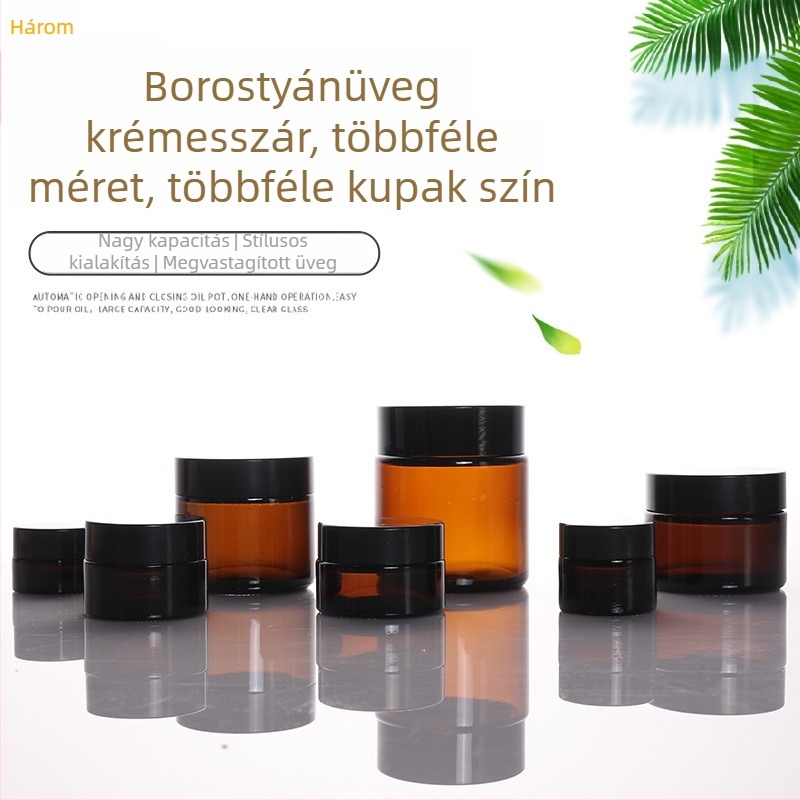 Barna üveg kozmetikai flakon fényvédett, 50 g és 30 g méretben, arckrémhez és szemkörnyékápoló krémhez