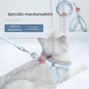 Macska kültéri póráz és hám kötött virág mintával