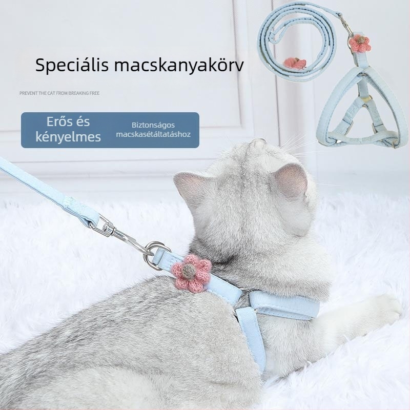 Macska kültéri póráz és hám kötött virág mintával