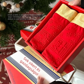 Férfi pamut antibakteriális lélegző boxer alsó, piros egyszínű, középmagas derekú, ajándékdobozban