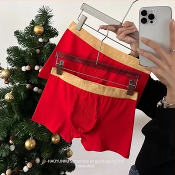 Férfi pamut antibakteriális lélegző boxer alsó, piros egyszínű, középmagas derekú, ajándékdobozban