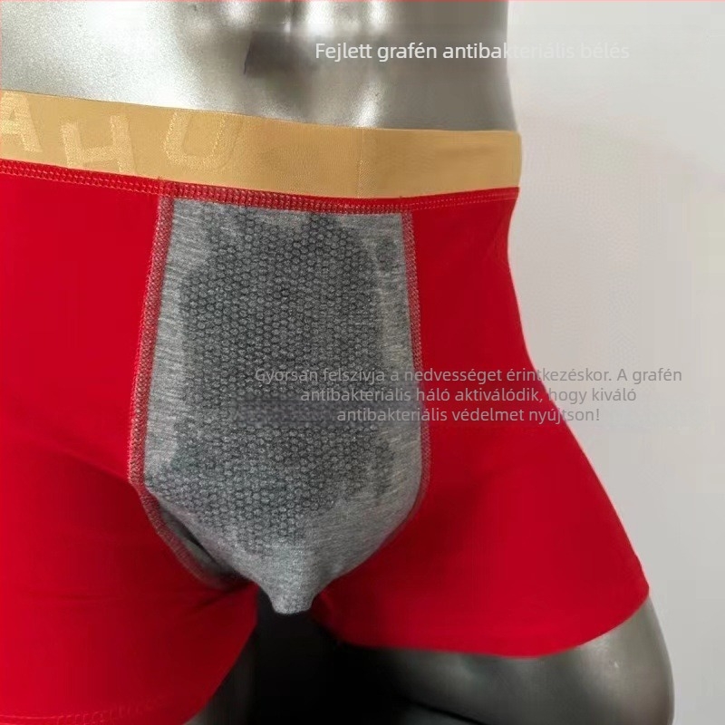 Férfi pamut antibakteriális lélegző boxer alsó, piros egyszínű, középmagas derekú, ajándékdobozban