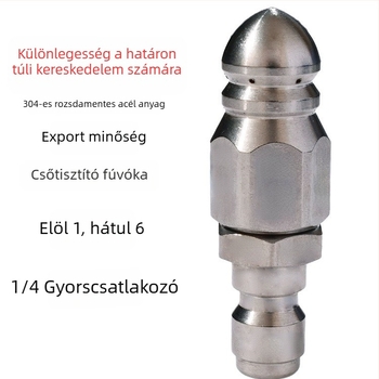 Rozsdamentes acél Water Mouse fúvóka, 1/4-es gyorscsatlakozás, előre 1 és hátra 6 fúvóka, csatornatisztítás és elzáródás feloldása, 5000 PSI