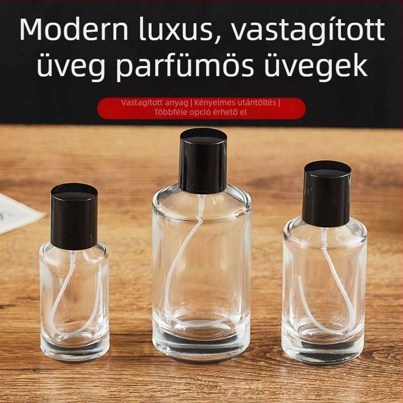 30 ml-es átlátszó üvegparfümös flakon snap-on kupakkal, autóparfüm üveg, nyomó permetező flakon, mintákhoz üres flakon