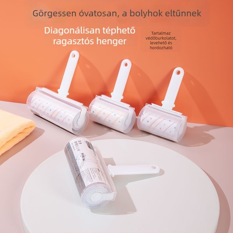 Ragasztós ruhaszösz-eltávolító roller cserélhető papírokkal
