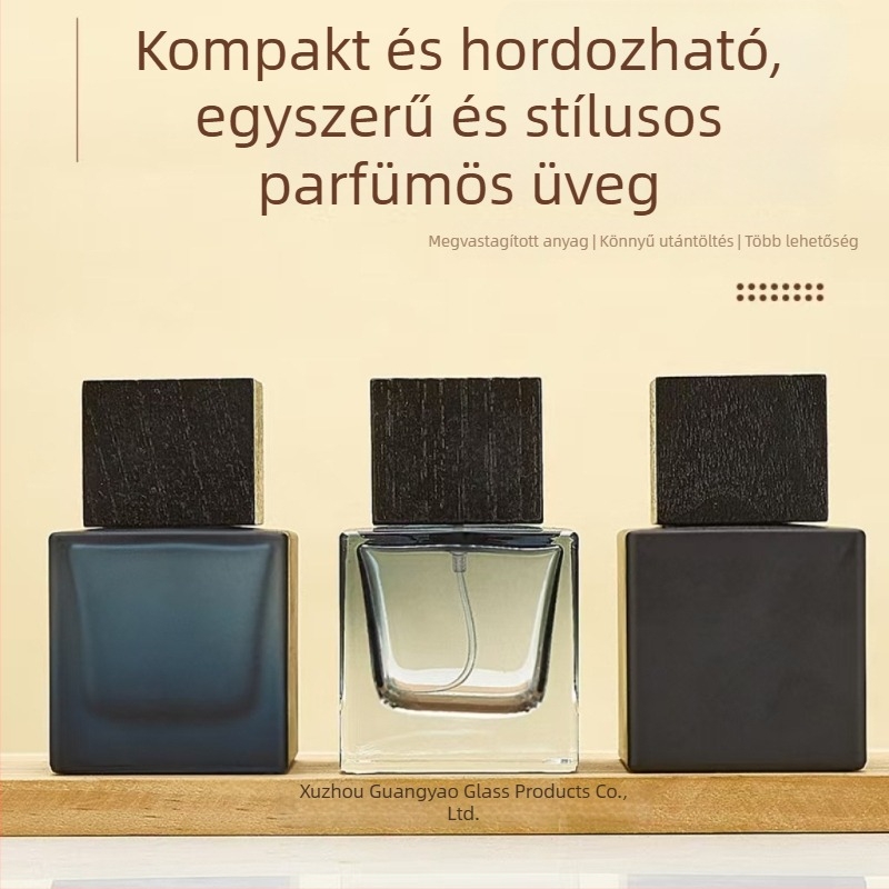 50 ml négyszögletes üveg parfüm szórófejjel, hordozható kozmetikai mintaüveg