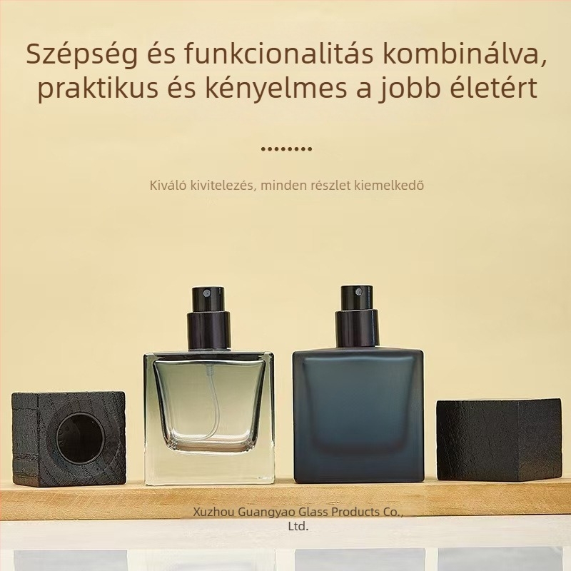 50 ml négyszögletes üveg parfüm szórófejjel, hordozható kozmetikai mintaüveg
