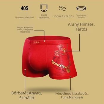 Férfi modal boxeralsó, piros, aranyozott nyomtatással, esküvői kiadás, ajándékdobozban
