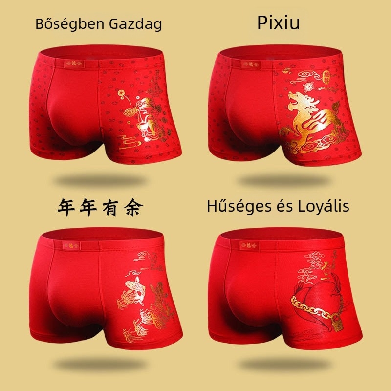 Férfi modal boxeralsó, piros, aranyozott nyomtatással, esküvői kiadás, ajándékdobozban