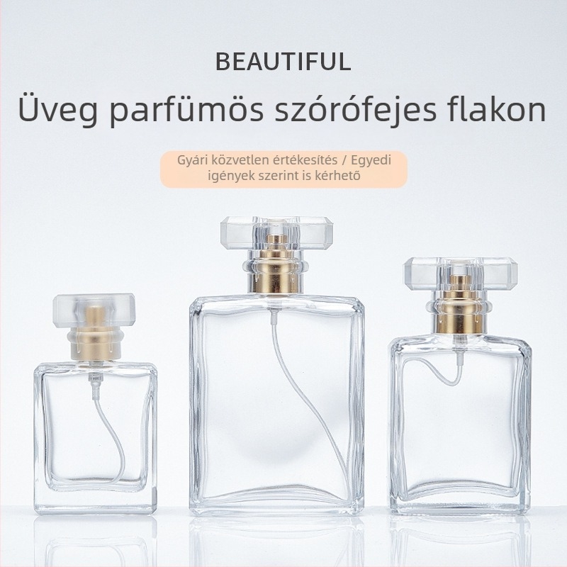 Négyzet alakú üveg autóparfüm számára – üres kozmetikai üvegek 30 ml, 50 ml, 100 ml nagykereskedelmi forgalomhoz