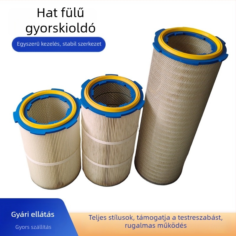 Ipari pormentesítő szűrőelem hatfülű gyorsrögzítéssel, lángálló bevonatú szűrő cartridge