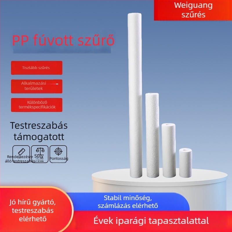 Melt-blown PP szűrőelem víztisztítókhoz, elérhető 5, 10, 20 és 40 hüvelykes méretekben, hosszú élettartam; lúg- és saválló, hőálló