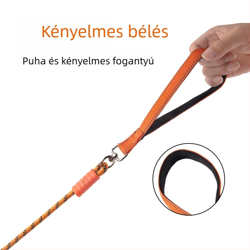 Minden‑egyben kültéri edzőkötél kutyáknak, tartós nylon, anti-tekeredés, nem szorít a kézre, kis testű fajták számára