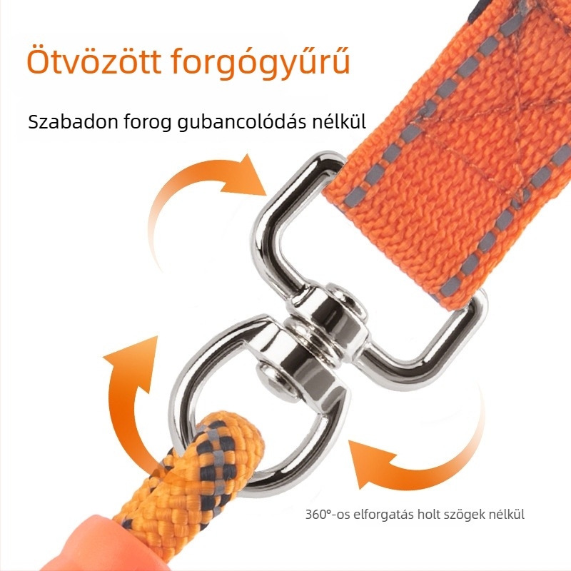 Minden‑egyben kültéri edzőkötél kutyáknak, tartós nylon, anti-tekeredés, nem szorít a kézre, kis testű fajták számára