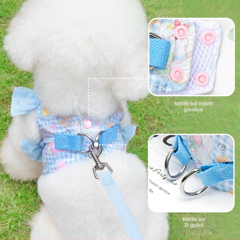Kis testű kutyáknak öv-stílusú hám, pórázzal — Bichon Frisé, Toy Poodle, Shiba Inu