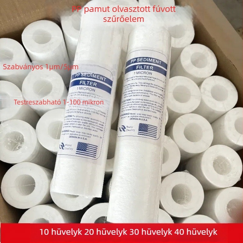 PP pamutszűrőelem, 10 hüvelykes előszűrő vízhez, melt-blown szűrő, 1, 5, 10 és 20 mm