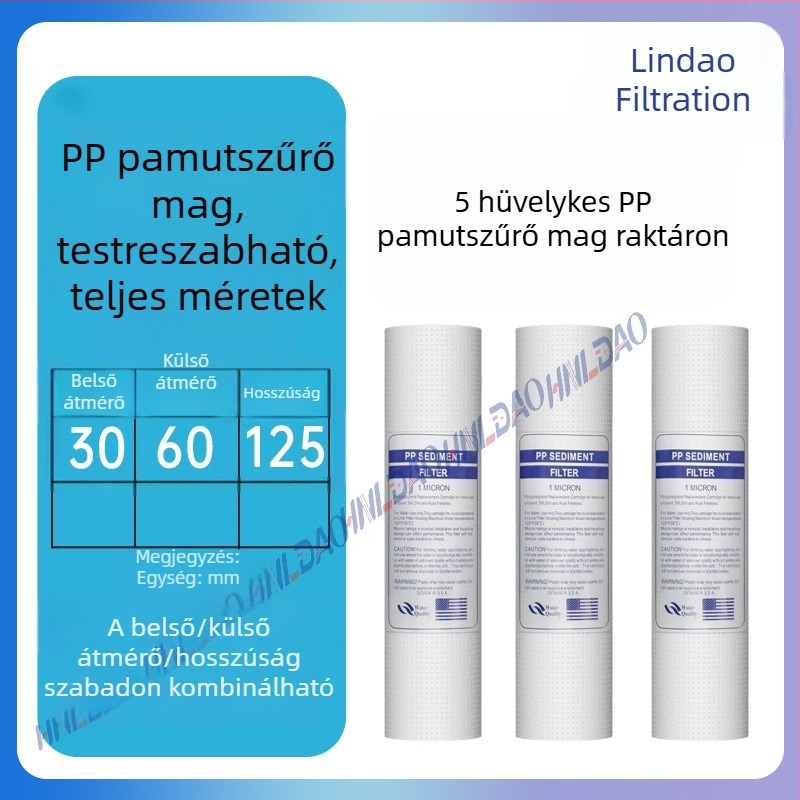 5 hüvelykes PP pamutszűrőelem nagy áramlási sebességgel, meltblown előszűrő a hidegvíz rendszerekhez