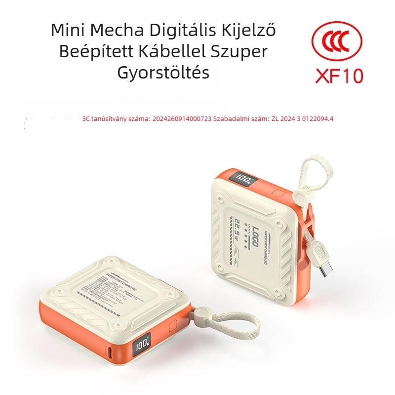 10000mAh-s Power Bank beépített kábellel, kompakt, hordozható gyors töltéshez utazáshoz