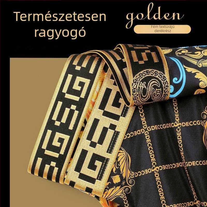 Férfi mintás sportshortok, lélegző antibakteriális ice-silk anyagból, középmagas derék, luxus megjelenés