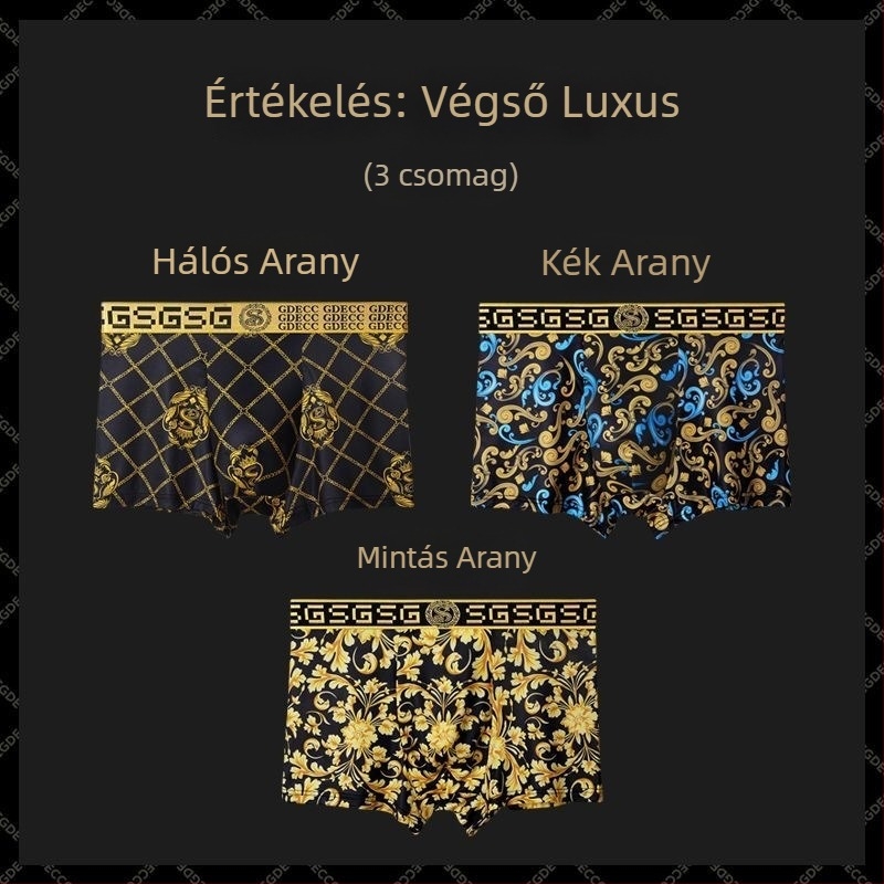 Férfi mintás sportshortok, lélegző antibakteriális ice-silk anyagból, középmagas derék, luxus megjelenés