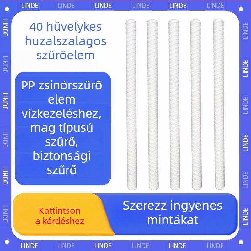 40 hüvelykes lineárisan tekercselt szűrőelem vízkezeléshez, PP anyagú, nagy áramlású szűrőpatron