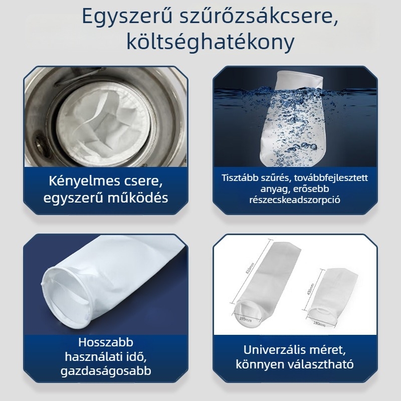 304 rozsdamentes acél zsákos szűrő ipari szennyvízhez, üledék, benzin és dízel előszűrő, nagy áramlású, precíziós szűrő