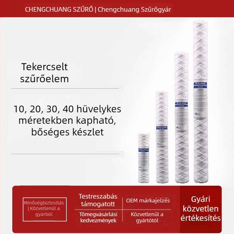 10-20 hüvelykes PP pamutszálból kötött szűrőelem PCB elektrolitikus bevonáshoz és lágyvíz szűréséhez ipari nyomtatógépekben