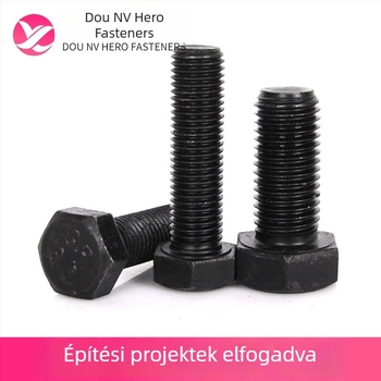 Q235 szénacél külső hatszögfejű csavar, fekete felületkezeléssel, 8.8-as osztály, teljes menet