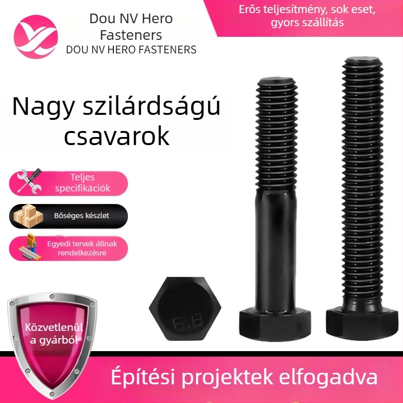 Q235 szénacél külső hatszögfejű csavar, fekete felületkezeléssel, 8.8-as osztály, teljes menet