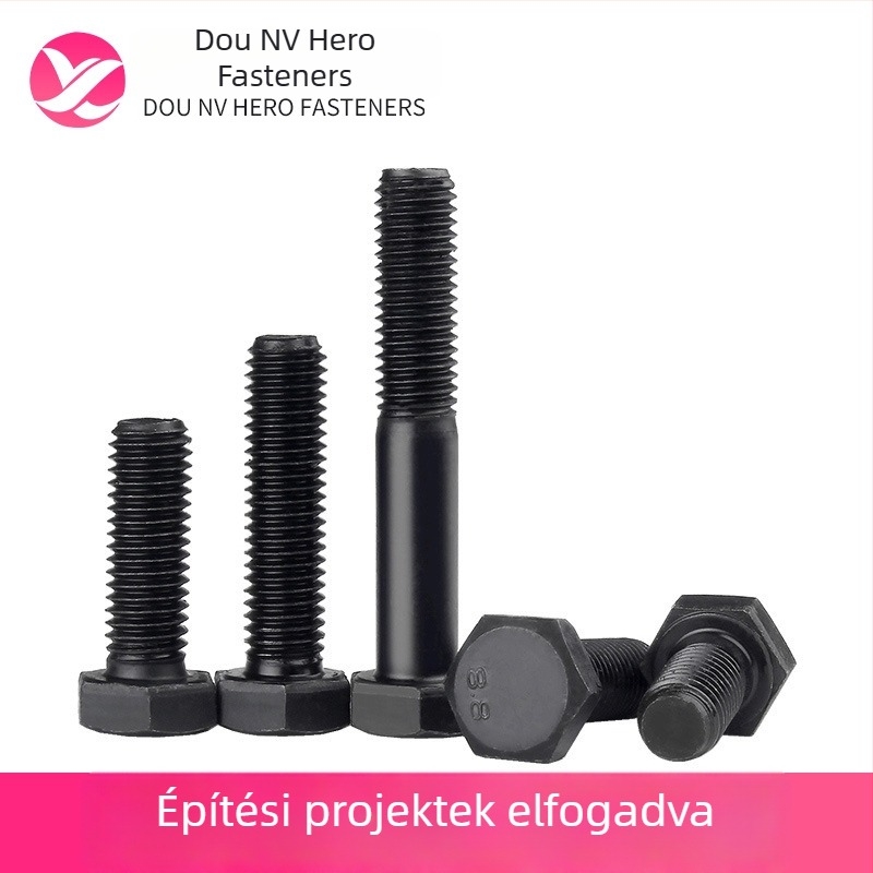 Q235 szénacél külső hatszögfejű csavar, fekete felületkezeléssel, 8.8-as osztály, teljes menet