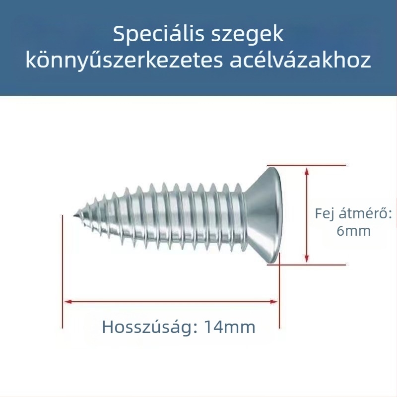 Lapos fejű önmetsző csavarok mennyezethez, könnyű acél vázhoz, galvanizált szénacélból, nagy szilárdságú