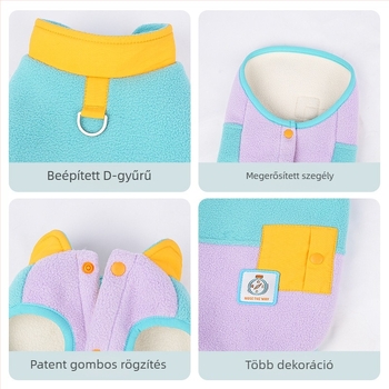 Kutyáknak készült polár fleece mellény, karikatúra-stílusban, őszi–téli meleg, két tónusú, kis- és közepes testű kutyáknak