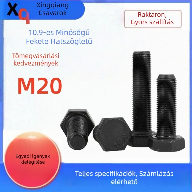 Nagy szilárdságú külső hatszögletű csavar, 10.9-es osztály, fekete bevonattal, M20x40-280