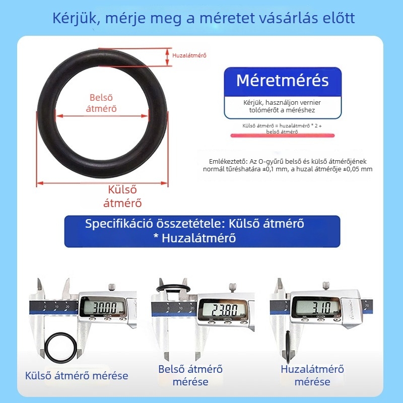 Szilikon O-gyűrű, vízálló és magas hőmérsékletnek ellenálló tömítőgyűrű, különböző méretek, öregedésálló rugalmas gumitömítés, olajtömítés 2,1 mm