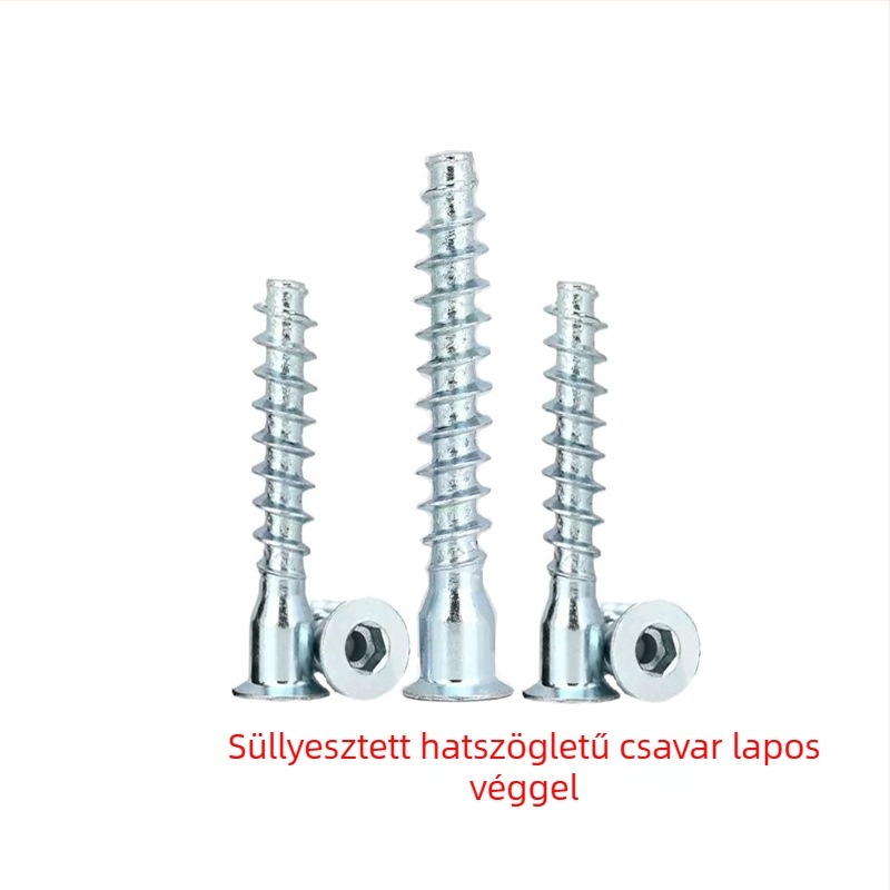 Galvanizált vasból készült kúpos fejű, belső hatszögű öncsavaró csavarok, sík farokkal, szekrényekhez, M5-7