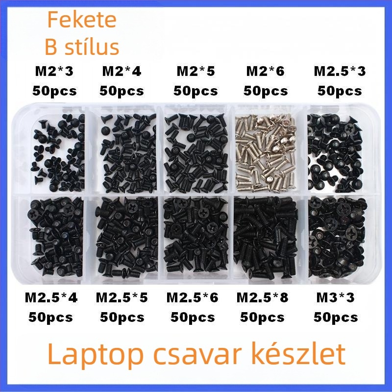 Laptop csavar készlet süllyesztett fejű, méretek M2, M2.5 és M3 – 500 darab