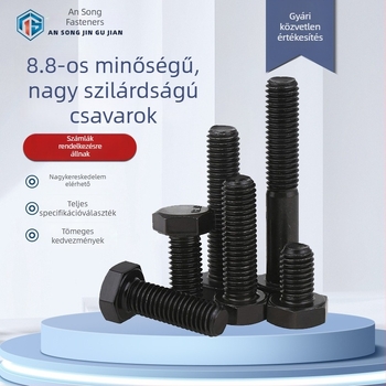 8.8-as szilárdságú külső hatszögletű csavarok, fekete hatszögfejű csavarok, meghosszabbított csavarok, méretek M6–M16, anyag 45# szénacélt, galvanizált.