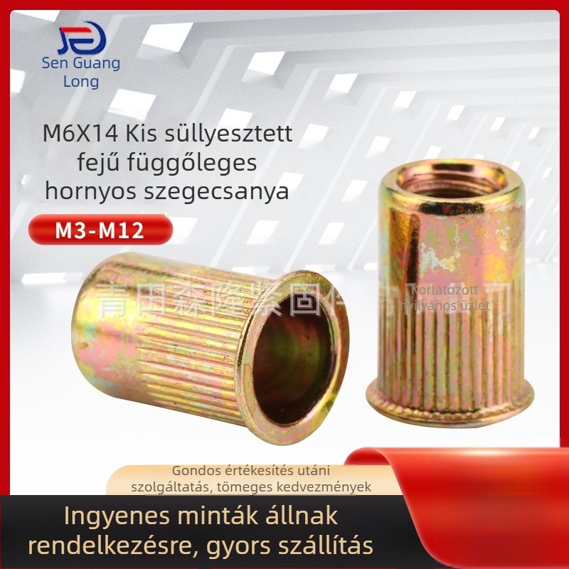 M6x14 rivnut, kúpos fej és recézett felület, szénacél galvanizált