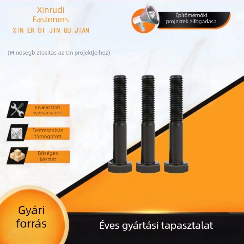 Külső hatszögfejű csavarok, magas szilárdságú, osztály 8.8 és 10.9, oxidált és fekete, hosszabbított hossz, teljes menet