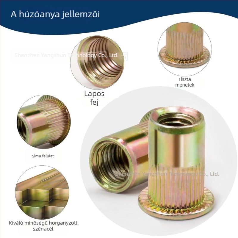 120 darabos dobozos készlet lapos fejű függőleges bordázatú rivnutokkal, szénacél, cinkbevonat, M4–M10