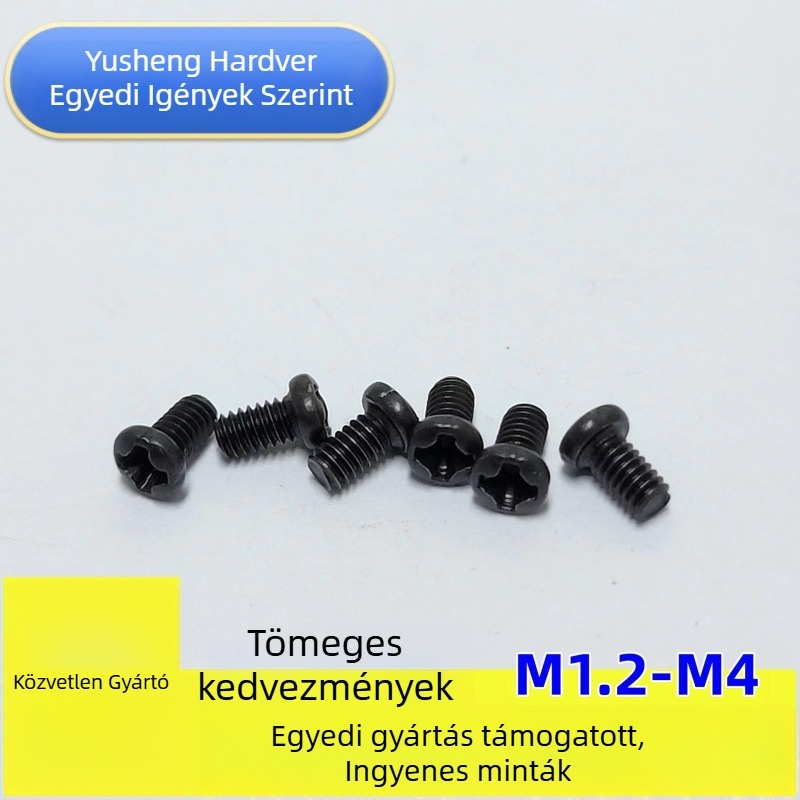 Szénacél Philips körfejű gépcsavarok nikkel- / cink- / fekete bevonattal, méretek M2, M2.3, M2.5, M3, elektronikai eszközökhöz