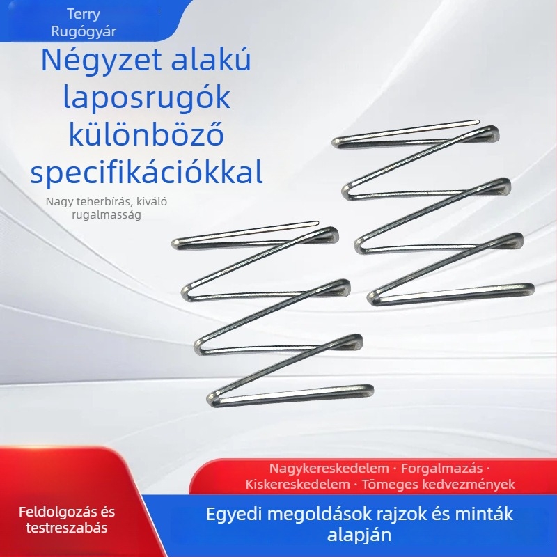 Lapos rugók, téglalap- és trapéz alakú, hosszú összenyomó rugók gyerek lépcsők és ülőpárnák számára.