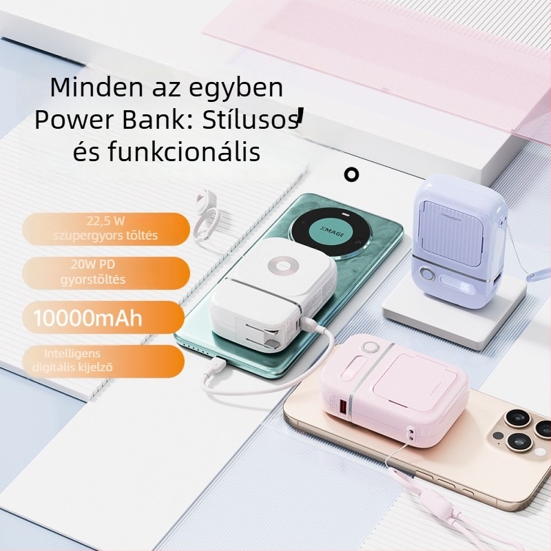 Beépített kábellel ellátott 3C-tanúsítványú, 2026-os modellű power bank, 20000 mAh, ultra vékony és kompakt, PD3.0 gyors töltés