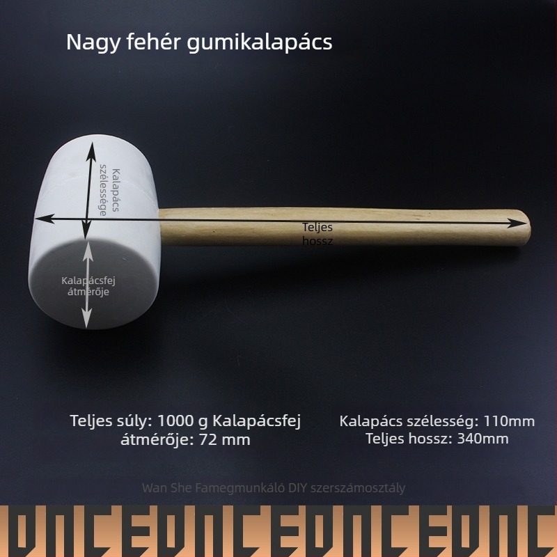 Fehér gumis kalapács fa nyéllel kerámia- és padlóburkolathoz – nyom nélkül