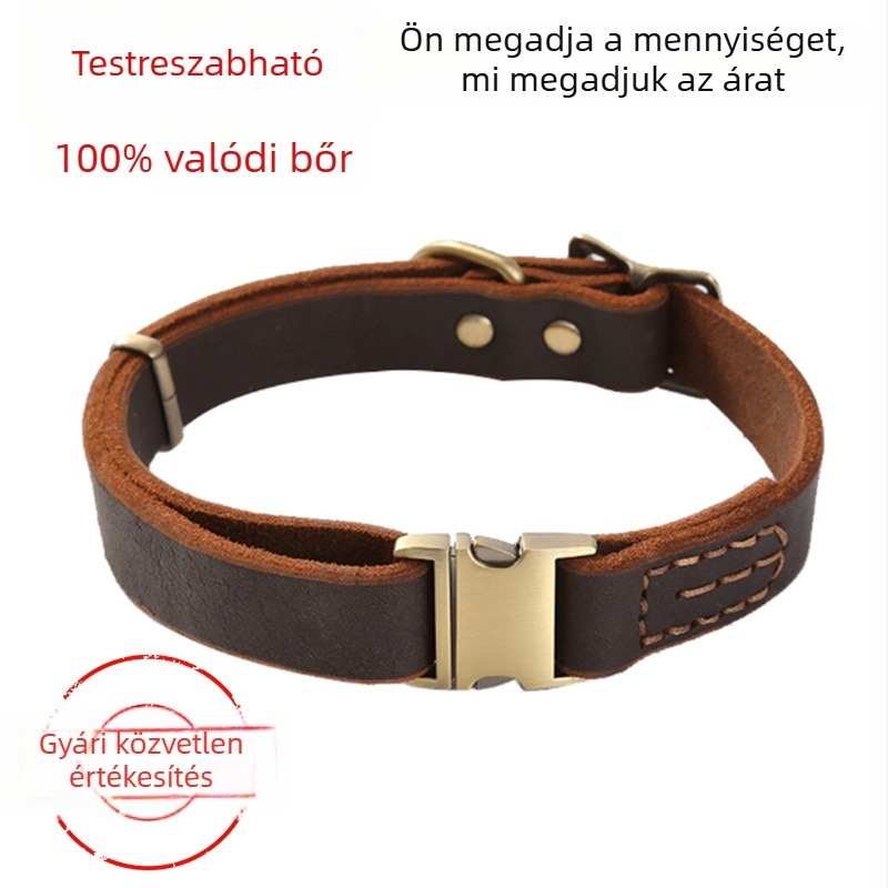 Kiváló minőségű bőr kutyaszíj gravírozott azonosító táblával, megakadályozza az elvesztést, állítható méretű kis- és nagytestű kutyák számára